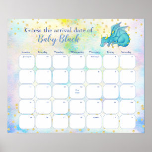 Blue Dragon Baby shower Due Date Calendar Poster