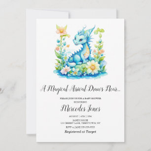 Blue Dragon Bloemen Magische Aankomst Baby shower Kaart