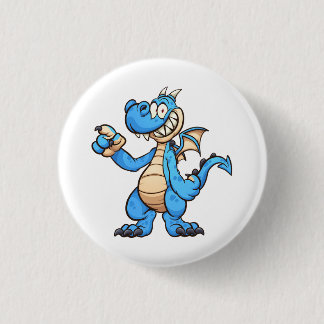 Blue Dragon Cartoon Karakter Opstaan en punt Ronde Button 3,2 Cm