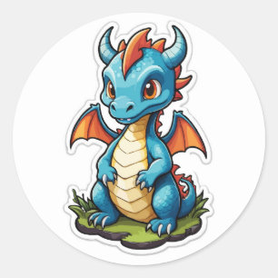 Blue Dragon Cartoon Sticker - Fantasy Art