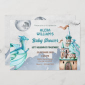 Blue Dragon Castle waterverf baby shower Kaart (Voorkant / Achterkant)