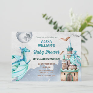 Blue Dragon Castle waterverf baby shower Kaart