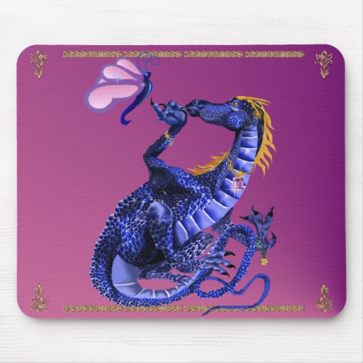 Blue Dragon en Butterfly Mousepad Muismat (Voorkant)