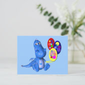 Blue Dragon Holding Balloons Cute Briefkaart (Staand voorkant)