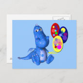 Blue Dragon Holding Balloons Cute Briefkaart (Voorkant / Achterkant)