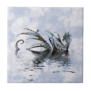 Blue Dragon Illustratie met wolken en water Tegeltje