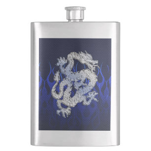Blue Dragon in Chrome Carbon racing vlammen Heupfles