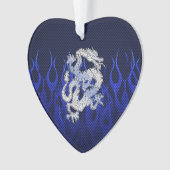 Blue Dragon in Chrome Carbon racing vlammen Ornament (voorkant)