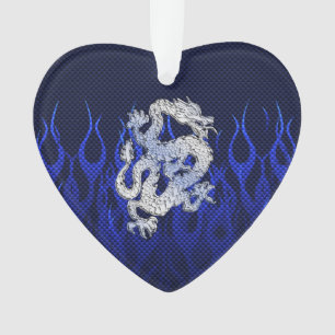 Blue Dragon in Chrome Carbon racing vlammen Ornament