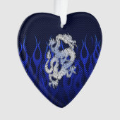 Blue Dragon in Chrome Carbon racing vlammen Ornament (voorkant)