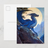 Blue Dragon Night Full Moon Fantasy Art Briefkaart (Voorkant / Achterkant)