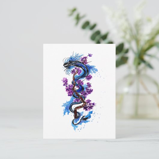 Blue Dragon Paars Blossom Briefkaart (Staand voorkant)