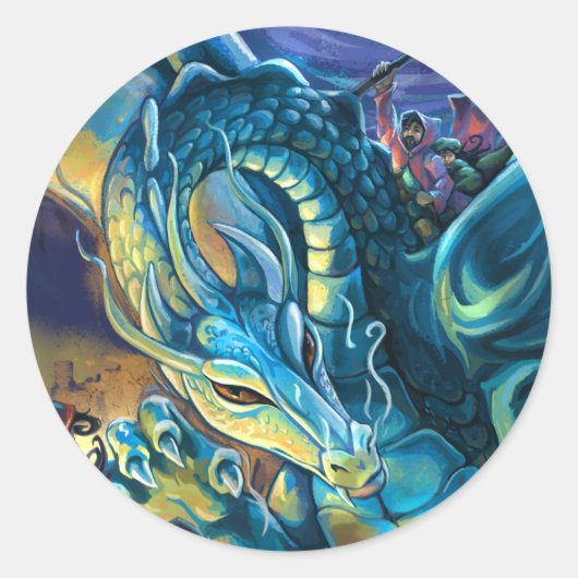Blue Dragon Rider Ronde Sticker (Voorkant)