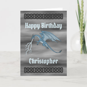 Blue Dragon Spitting Lightning Birthday Card Kaart
