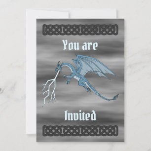 Blue Dragon Spitting Lightning Invitation Kaart