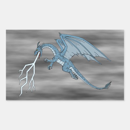 Blue Dragon Spitting Lightning Rechthoekige Sticker (Voorkant)