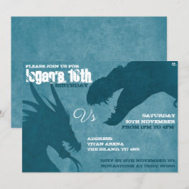 Blue Dragon vs T-Rex Silhouette Uitnodigingen