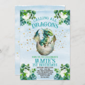 Blue Dragon Watercolor Invitations d'anniversaire (Devant / Derrière)