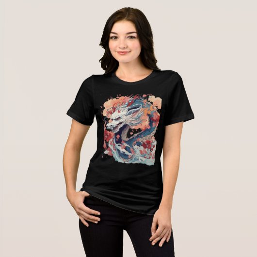 Blue Dragon with Blossoms and Clouds Tri-Blend Shirt (Voorkant volledig)