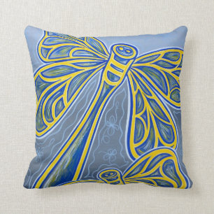 Blue Dragonflies Cotton Pillow Kussen