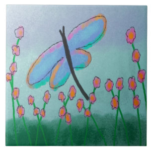 Blue Dragonfly Abstract digitaal schilderij Tegeltje