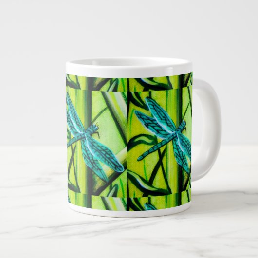 Blue Dragonfly Abstracte koffiebeker Jumbo Mok (Voorkant rechts)