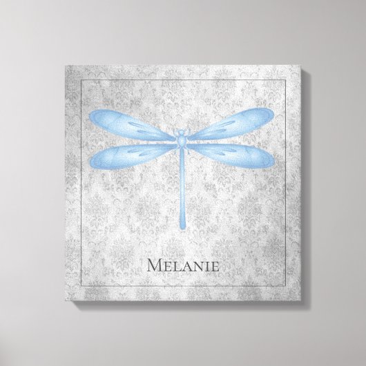 Blue Dragonfly Damask Canvas Afdruk (Voorkant)