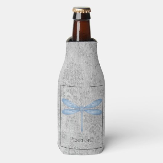 Blue Dragonfly Damask Flesjeskoeler (Fles Voorkant)