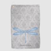 Blue Dragonfly Damask Golfhanddoek (Voorkant)