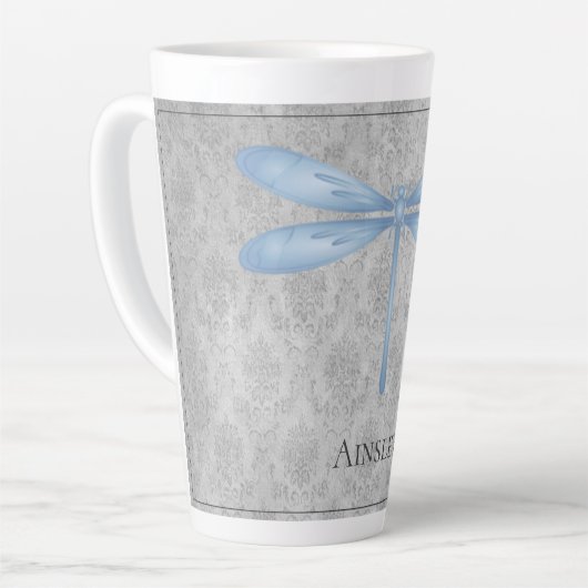 Blue Dragonfly Damask Latte Mok (Linkerhoek)