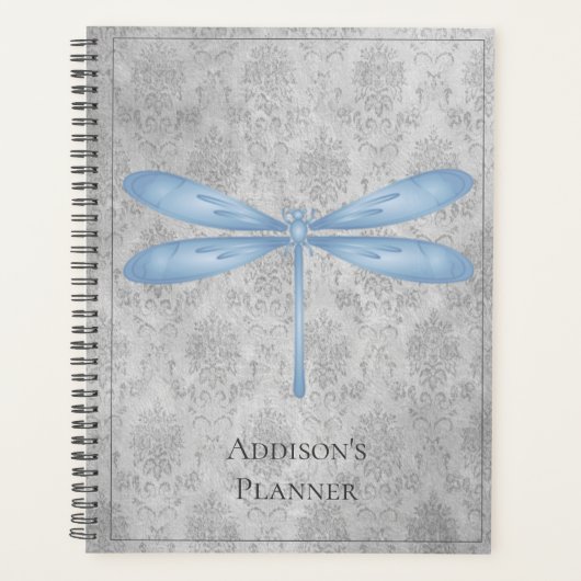 Blue Dragonfly Damask Planner (Voorkant)