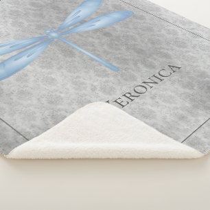 Blue Dragonfly Damask Sherpa Deken