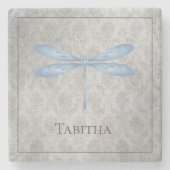Blue Dragonfly Damask Stenen Onderzetter (Voorkant)
