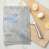 Blue Dragonfly Damask Theedoek (Quarter Fold)