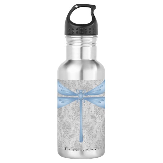 Blue Dragonfly Damask Waterfles (Voorkant)