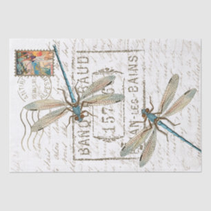 Blue Dragonfly Franse Script Postmark Decoupage Tissuepapier