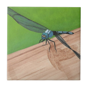 Blue Dragonfly Insect op een spoorstaaf Tegeltje