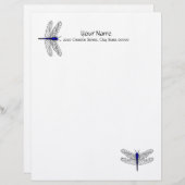 Blue Dragonfly Letterhead Linen Briefpapier Gepersonaliseerd Briefhoofd (Voorkant / Achterkant)