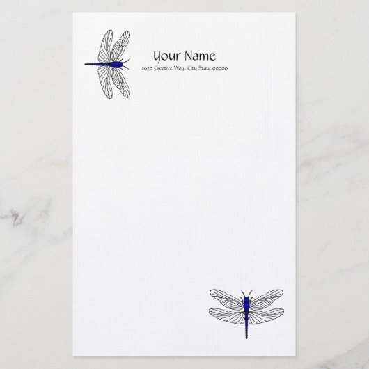 Blue Dragonfly Linen Stationery Briefpapier (Voorkant)