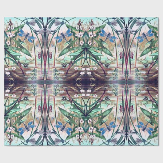 Blue Dragonfly op de  afbeelding van de vijver Cadeaupapier (Vlak)