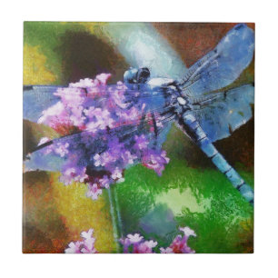 Blue Dragonfly op Wild Garlic Dot Art Tegeltje