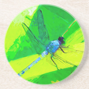 Blue Dragonfly over Green Abstract Impressionisme Zandsteen Onderzetter