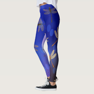 Blue Dragonfly Pattern Leggings