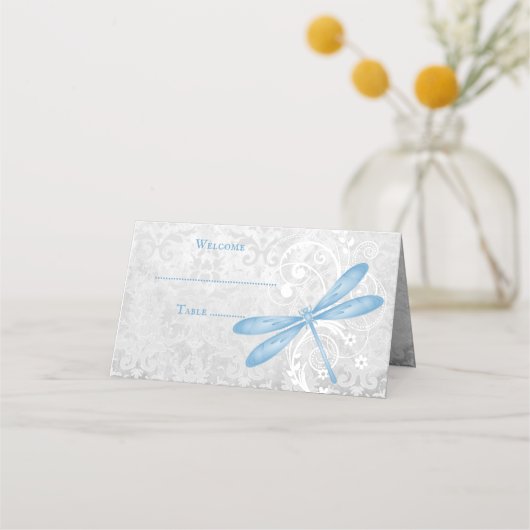 Blue Dragonfly Reception Place Card (Voorkant)