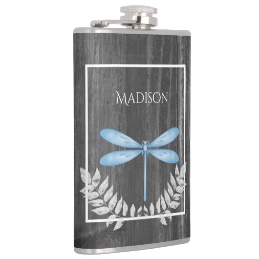 Blue Dragonfly Rustic Flask Heupfles (Rechts)