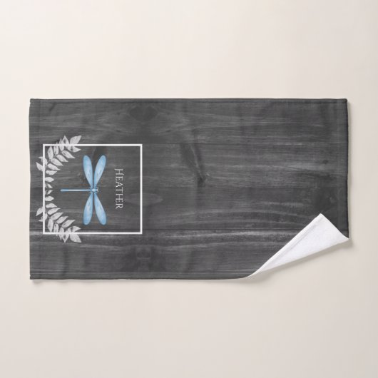 Blue Dragonfly Rustic Personalized Bath Towel Set Bad Handdoek (Handdoek)