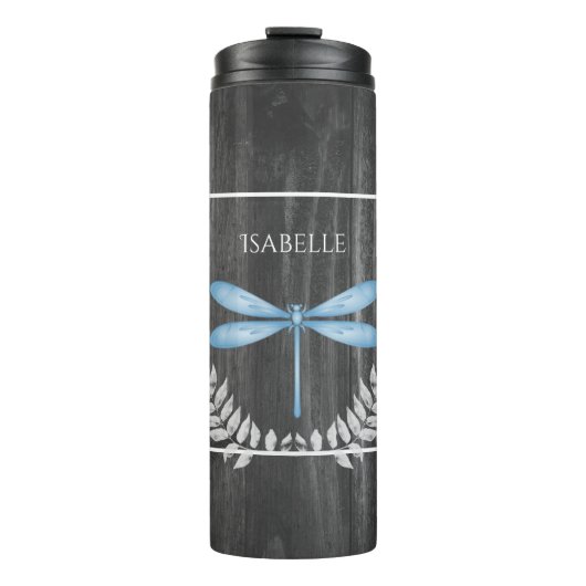 Blue Dragonfly Rustic Personalized Thermal Tumbler Thermosbeker (Voorkant)