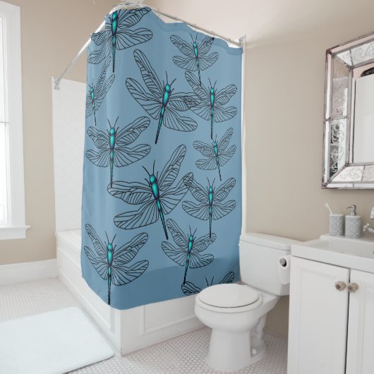 Blue Dragonfly Shower Curtain Douchegordijn (In situ)