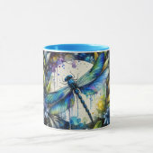 Blue Dragonfly Watercolor Botanical Mok (Midden)