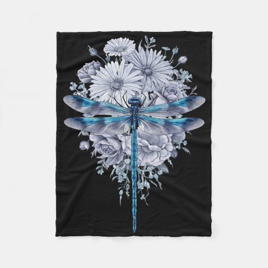 Blue Dragonfly Waterverf Art Insecten Liefhebber A Fleece Deken (Voorkant)
